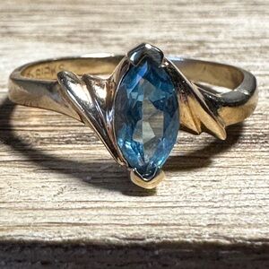 Vintage 80's Birks 10K yellow gold blue zircon